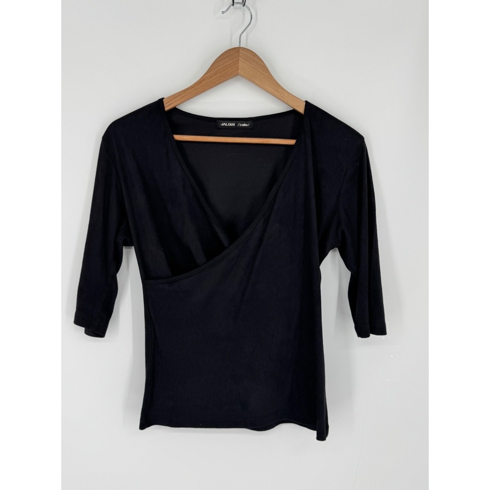 Vintage Jaloux  Zalu  Women's Size XL Black Blouse 3/4 Sleeve Stretch N2